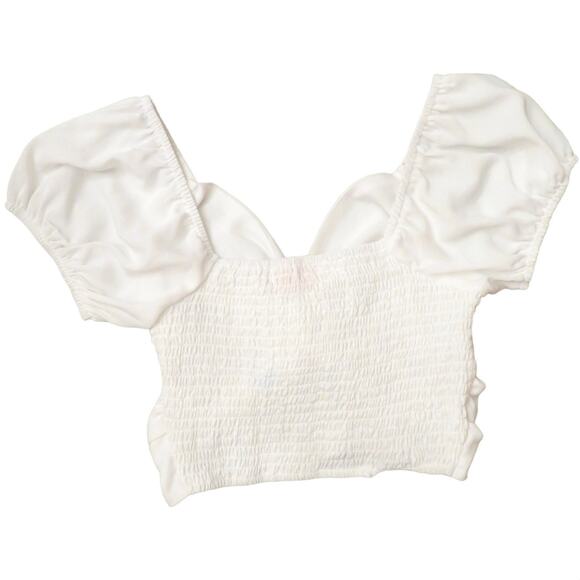 Wishful Thinking Womens Pullover Puff Sleeve Crop Top, Sweetheart White S NWOT - Picture 10 of 11